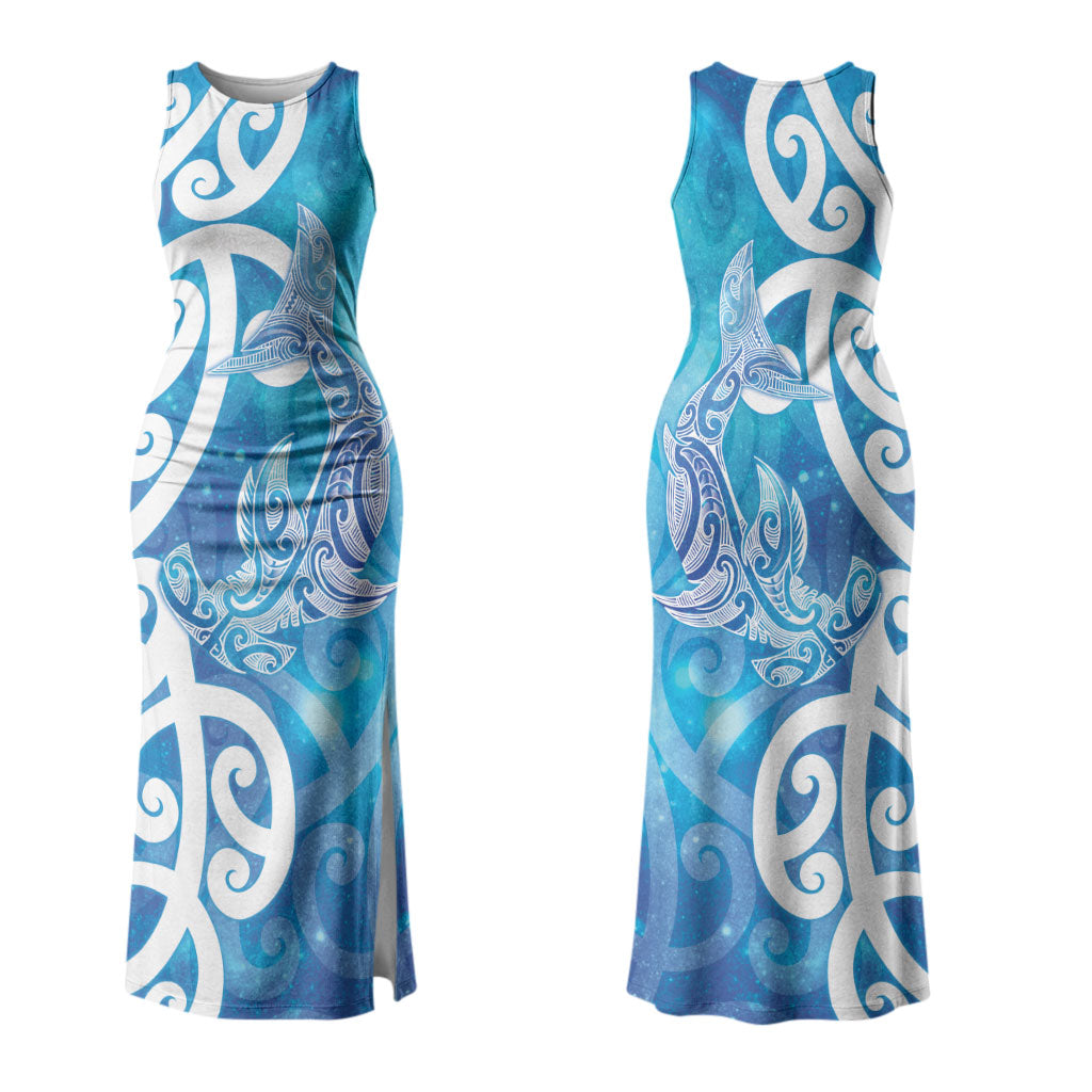 Hammerhead Shark Tattoo New Zealand Couples Matching Tank Maxi Dress and Hawaiian Shirt Maori Galaxy Mangopare Pattern LT14 - Polynesian Pride
