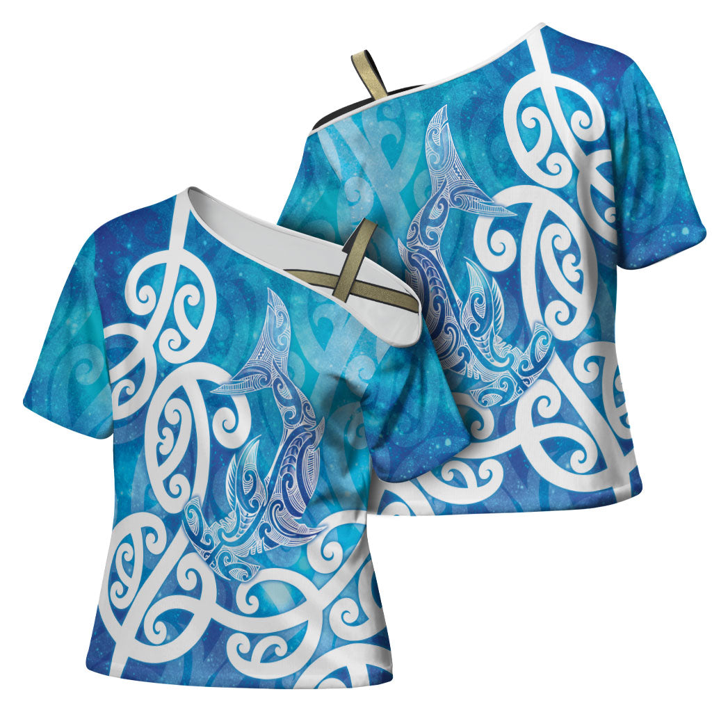 Hammerhead Shark Tattoo New Zealand Cross Shoulder Shirt Maori Galaxy Mangopare Pattern LT14 - Polynesian Pride