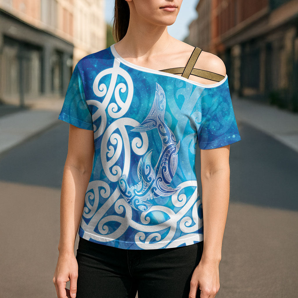 Hammerhead Shark Tattoo New Zealand Cross Shoulder Shirt Maori Galaxy Mangopare Pattern LT14 - Polynesian Pride
