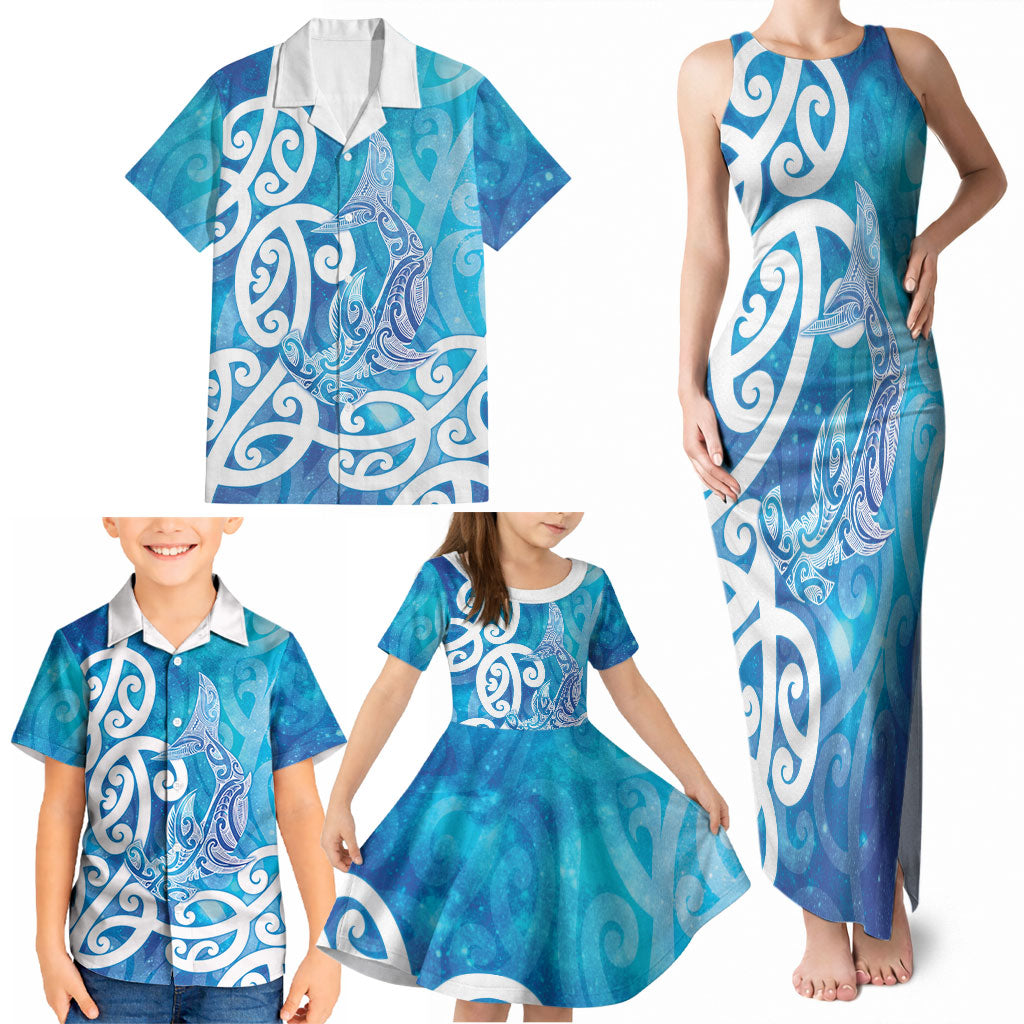 Hammerhead Shark Tattoo New Zealand Family Matching Tank Maxi Dress and Hawaiian Shirt Maori Galaxy Mangopare Pattern LT14 - Polynesian Pride