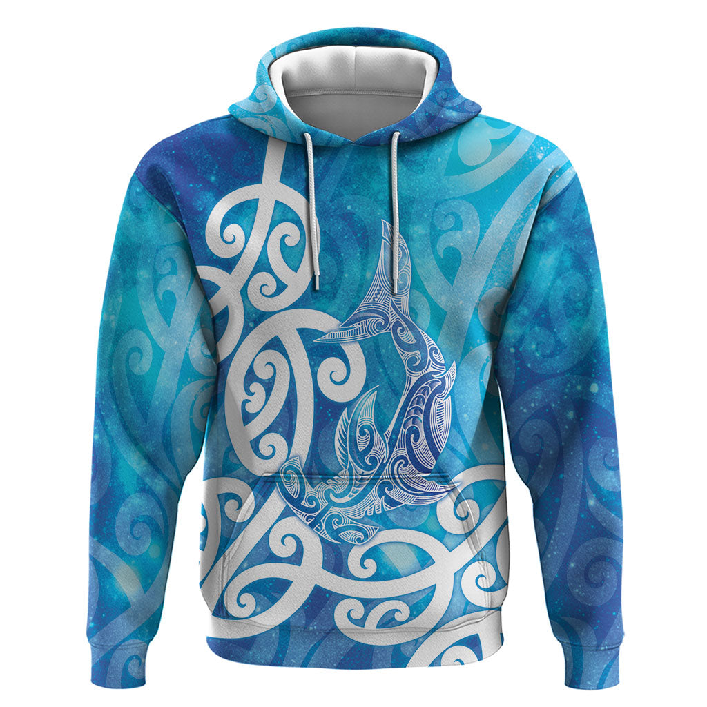 Hammerhead Shark Tattoo New Zealand Hoodie Maori Galaxy Mangopare Pattern LT14 Pullover Hoodie Turquoise - Polynesian Pride