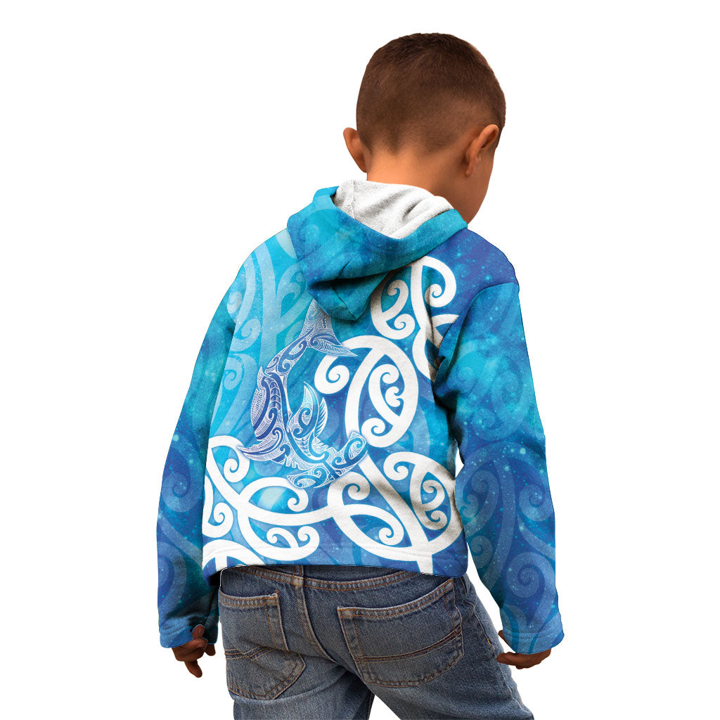 Hammerhead Shark Tattoo New Zealand Kid Hoodie Maori Galaxy Mangopare Pattern LT14 - Polynesian Pride