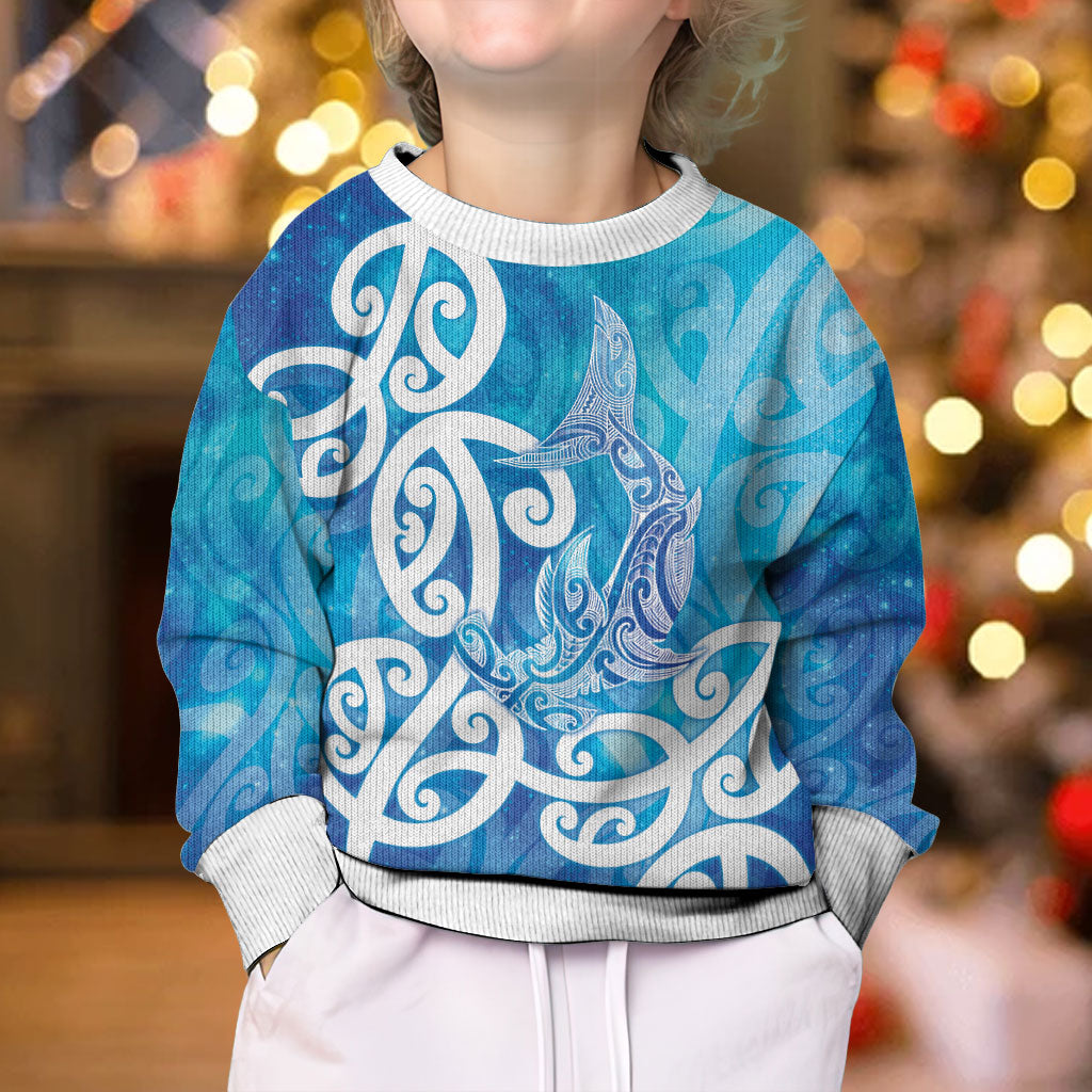 Hammerhead Shark Tattoo New Zealand Kid Ugly Christmas Sweater Maori Galaxy Mangopare Pattern