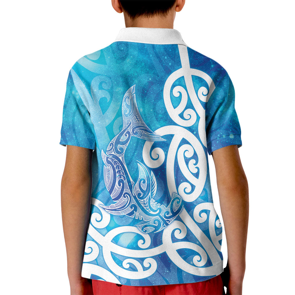 Hammerhead Shark Tattoo New Zealand Kid Polo Shirt Maori Galaxy Mangopare Pattern LT14 - Polynesian Pride