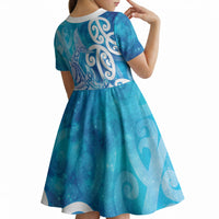 Hammerhead Shark Tattoo New Zealand Kid Short Sleeve Dress Maori Galaxy Mangopare Pattern LT14 - Polynesian Pride