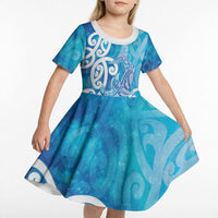 Hammerhead Shark Tattoo New Zealand Kid Short Sleeve Dress Maori Galaxy Mangopare Pattern LT14 - Polynesian Pride
