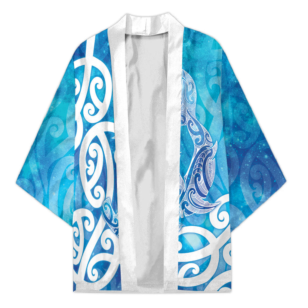 Hammerhead Shark Tattoo New Zealand Kimono Maori Galaxy Mangopare Pattern LT14 Unisex Turquoise - Polynesian Pride