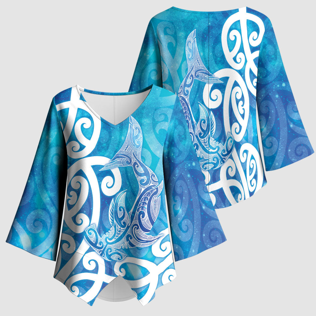 Hammerhead Shark Tattoo New Zealand Kimono Sleeve Blouse Maori Galaxy Mangopare Pattern LT14 - Polynesian Pride