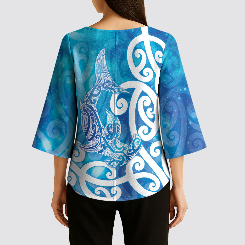 Hammerhead Shark Tattoo New Zealand Kimono Sleeve Blouse Maori Galaxy Mangopare Pattern LT14 - Polynesian Pride