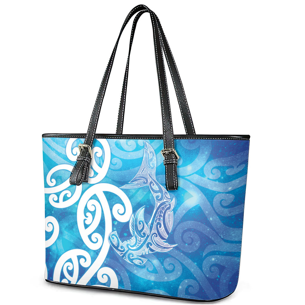Hammerhead Shark Tattoo New Zealand Leather Tote Bag Maori Galaxy Mangopare Pattern LT14 - Polynesian Pride