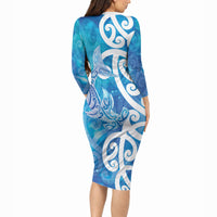 Hammerhead Shark Tattoo New Zealand Long Sleeve Bodycon Dress Maori Galaxy Mangopare Pattern LT14 - Polynesian Pride