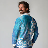 Hammerhead Shark Tattoo New Zealand Long Sleeve Polo Shirt Maori Galaxy Mangopare Pattern LT14 - Polynesian Pride