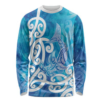Hammerhead Shark Tattoo New Zealand Long Sleeve Shirt Maori Galaxy Mangopare Pattern LT14 Unisex Turquoise - Polynesian Pride