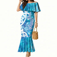 Hammerhead Shark Tattoo New Zealand Mermaid Dress Maori Galaxy Mangopare Pattern LT14 Women Turquoise - Polynesian Pride