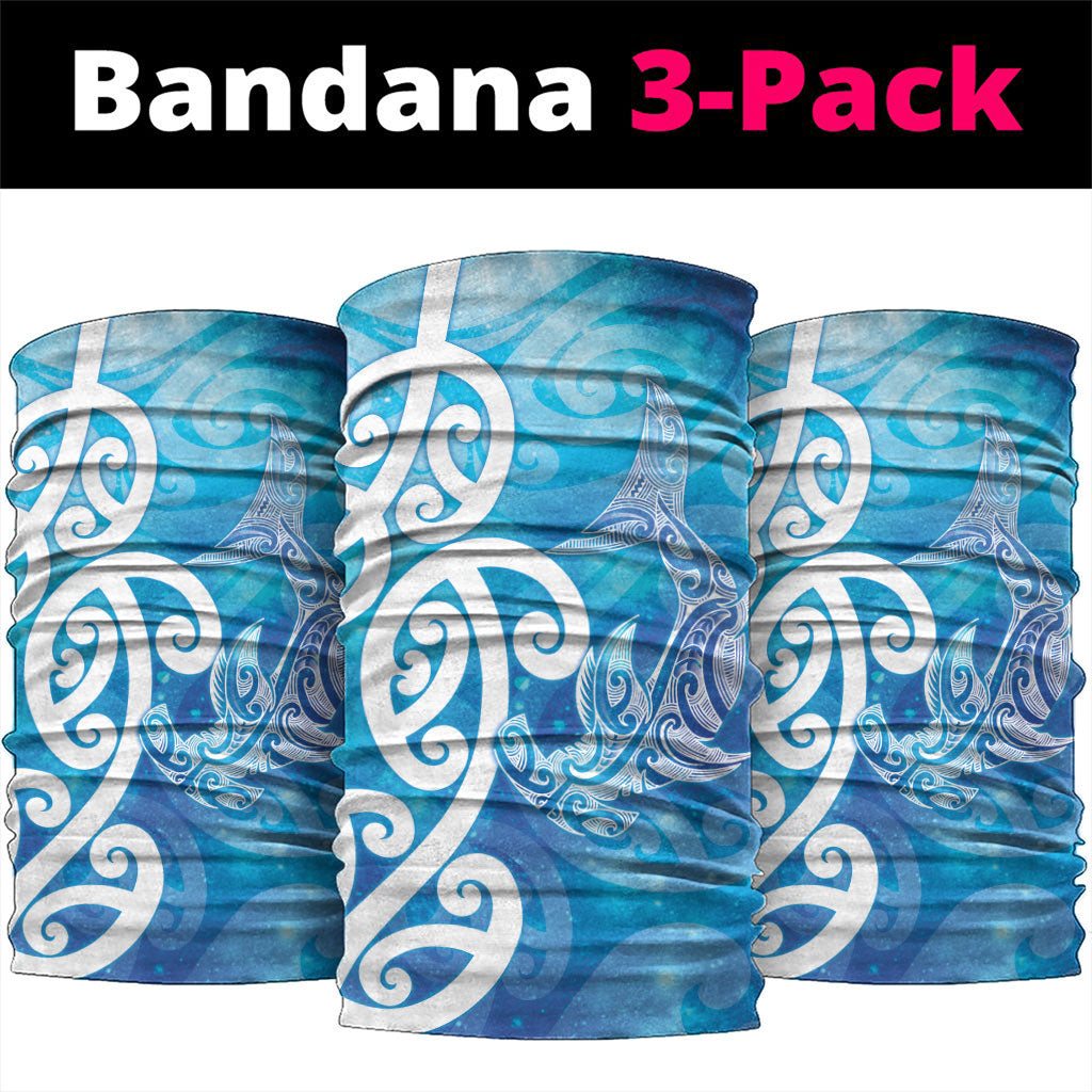 Hammerhead Shark Tattoo New Zealand Neck Gaiter Maori Galaxy Mangopare Pattern LT14 package One Size: 25*50cm Turquoise - Polynesian Pride