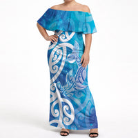 Hammerhead Shark Tattoo New Zealand Off Shoulder Maxi Dress Maori Galaxy Mangopare Pattern LT14 Women Turquoise - Polynesian Pride