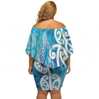 Hammerhead Shark Tattoo New Zealand Off Shoulder Short Dress Maori Galaxy Mangopare Pattern LT14 - Polynesian Pride