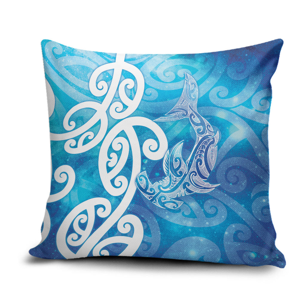 Hammerhead Shark Tattoo New Zealand Pillow Cover Maori Galaxy Mangopare Pattern LT14 Turquoise - Polynesian Pride