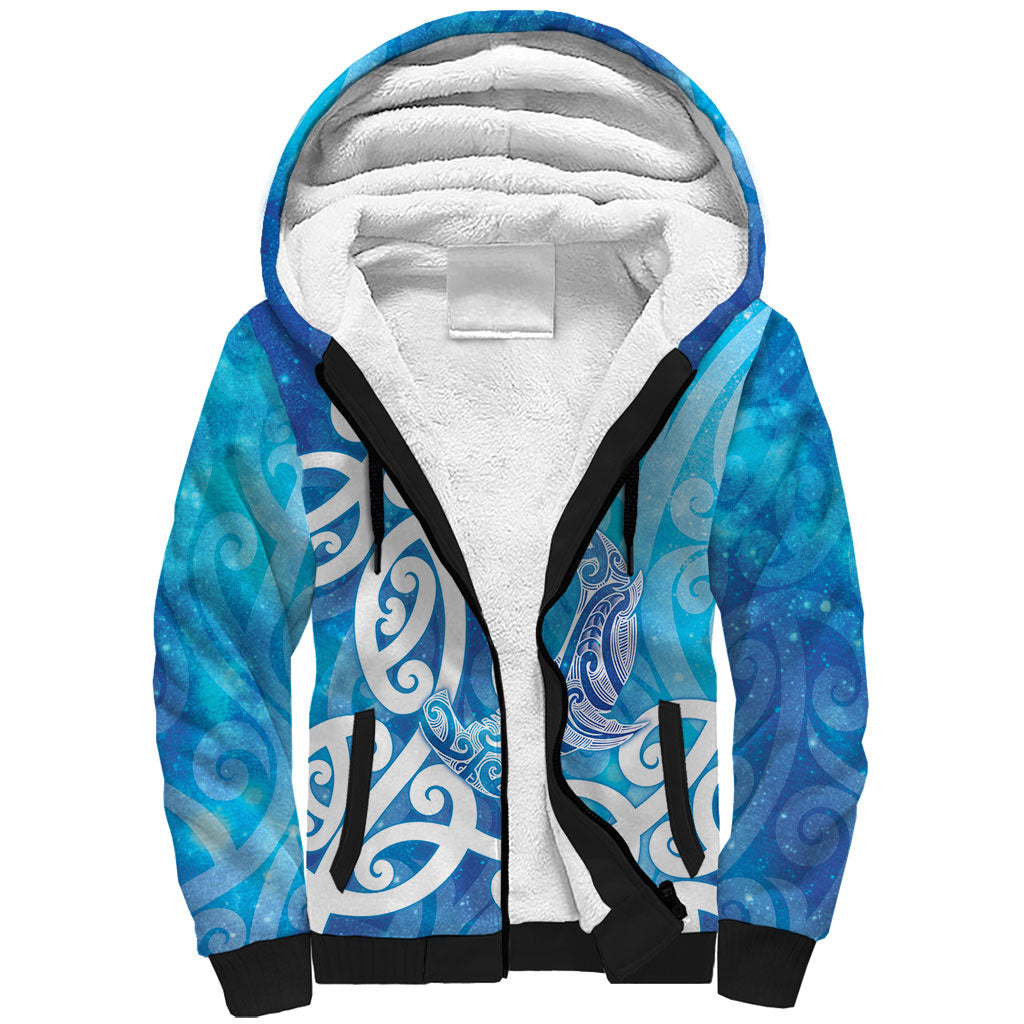 Hammerhead Shark Tattoo New Zealand Sherpa Hoodie Maori Galaxy Mangopare Pattern LT14 Unisex Turquoise - Polynesian Pride