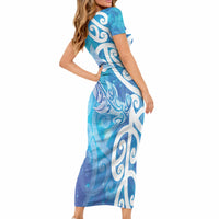 Hammerhead Shark Tattoo New Zealand Short Sleeve Bodycon Dress Maori Galaxy Mangopare Pattern LT14 - Polynesian Pride