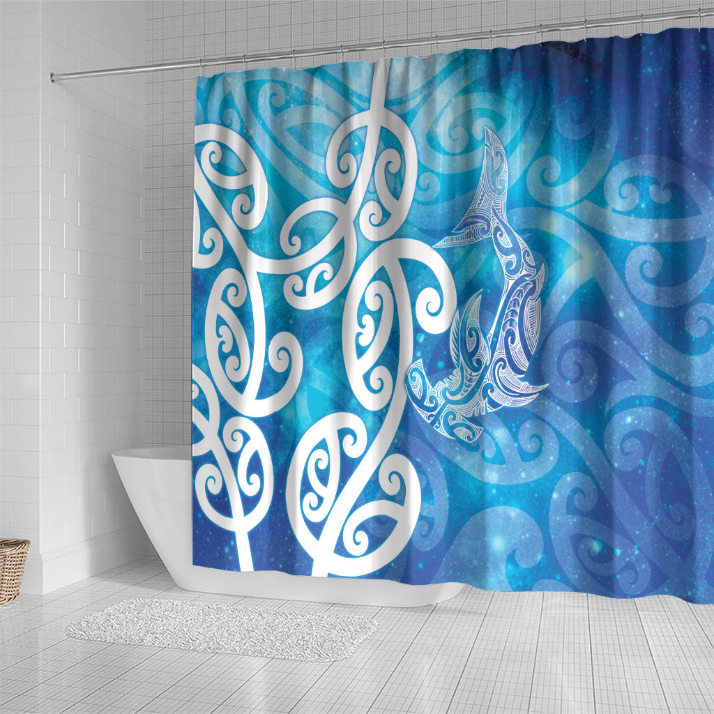 Hammerhead Shark Tattoo New Zealand Shower Curtain Maori Galaxy Mangopare Pattern LT14 - Polynesian Pride