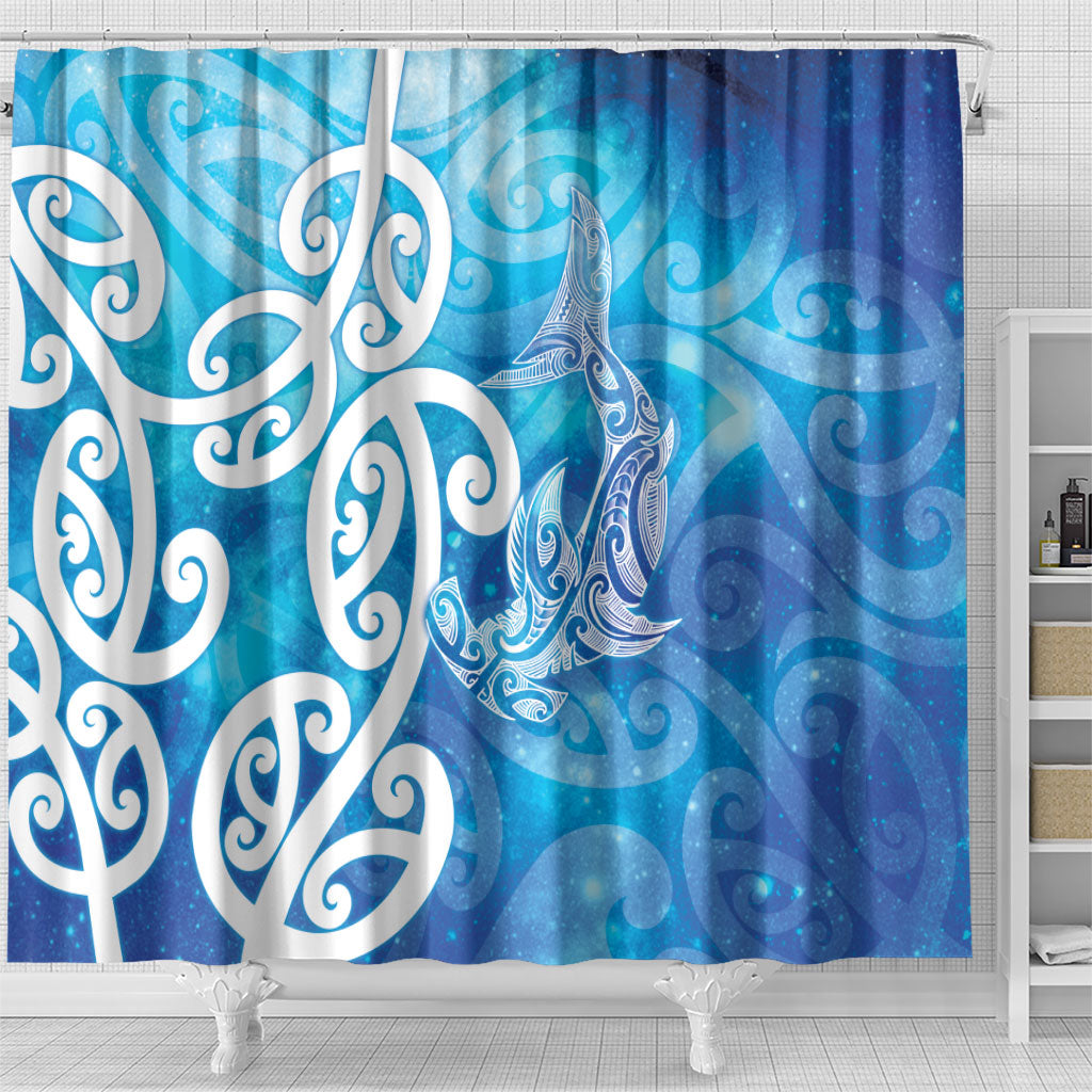 Hammerhead Shark Tattoo New Zealand Shower Curtain Maori Galaxy Mangopare Pattern LT14 - Polynesian Pride