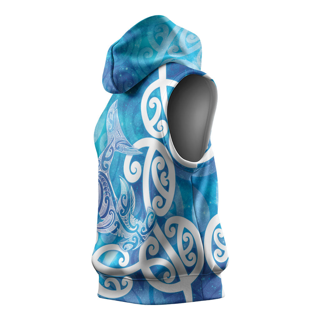 Hammerhead Shark Tattoo New Zealand Sleeveless Hoodie Maori Galaxy Mangopare Pattern LT14 - Polynesian Pride
