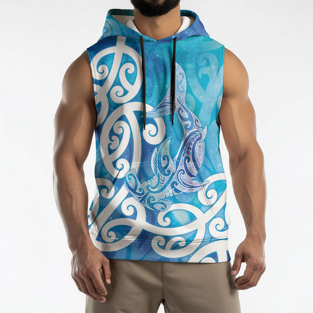 Hammerhead Shark Tattoo New Zealand Sleeveless Hoodie Maori Galaxy Mangopare Pattern LT14 - Polynesian Pride