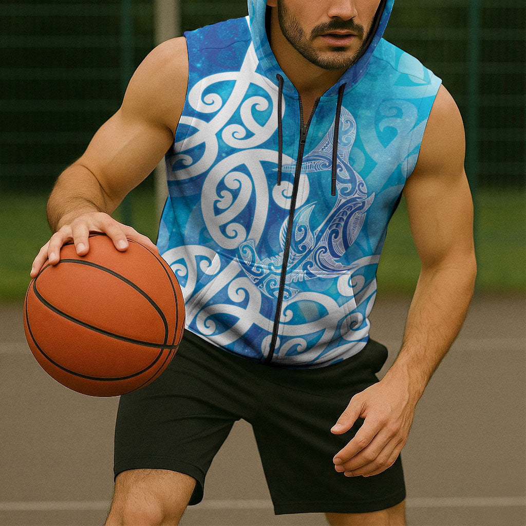Hammerhead Shark Tattoo New Zealand Sleeveless Zip Hoodie Maori Galaxy Mangopare Pattern LT14 - Polynesian Pride