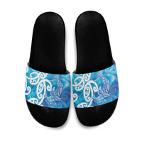 Hammerhead Shark Tattoo New Zealand Slide Sandals Maori Galaxy Mangopare Pattern LT14 Turquoise - Polynesian Pride