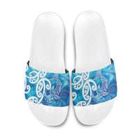 Hammerhead Shark Tattoo New Zealand Slide Sandals Maori Galaxy Mangopare Pattern LT14 Turquoise - Polynesian Pride