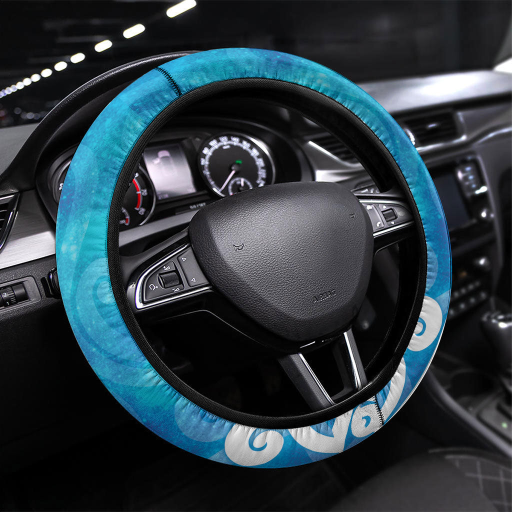 Hammerhead Shark Tattoo New Zealand Steering Wheel Cover Maori Galaxy Mangopare Pattern LT14 Universal Fit Turquoise - Polynesian Pride