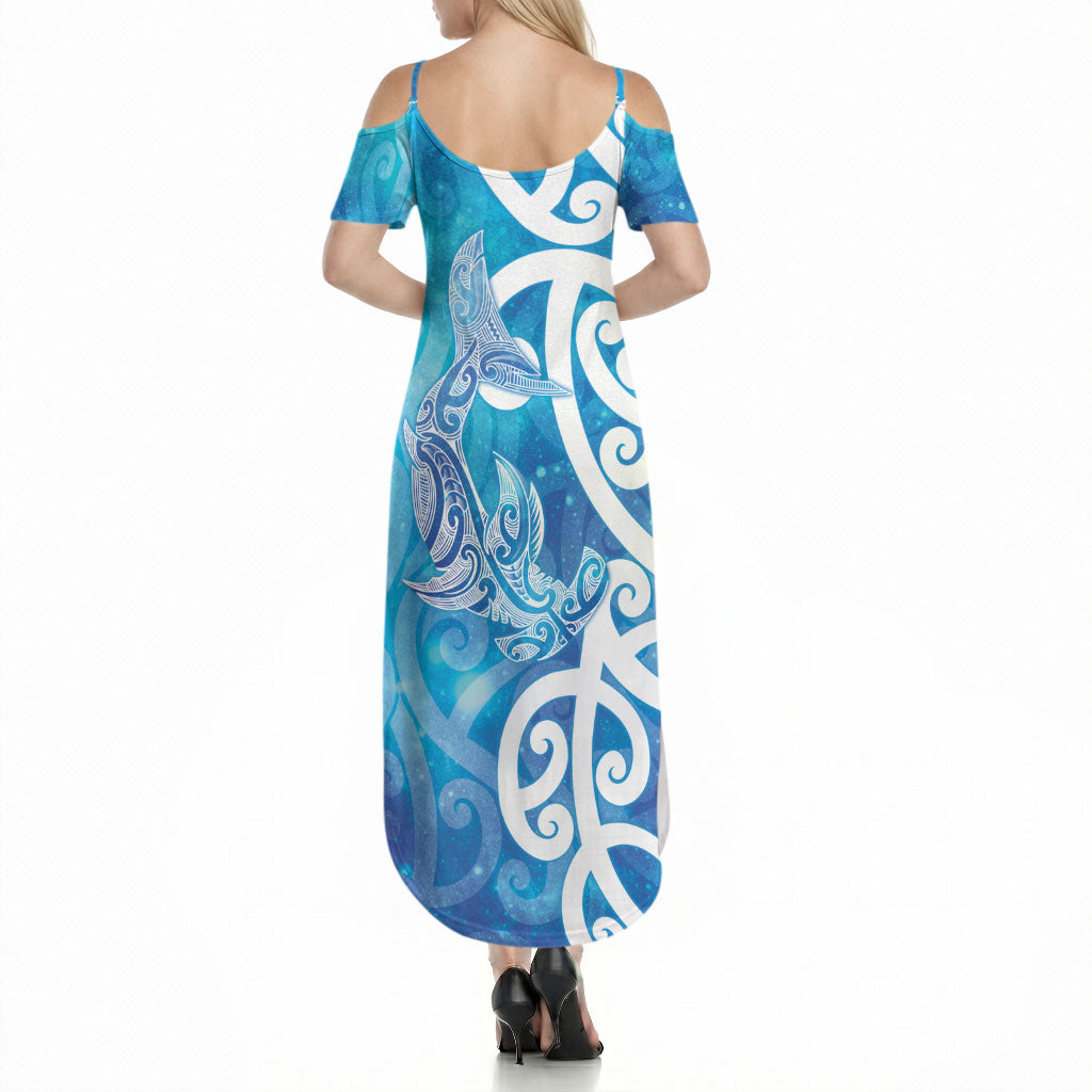Hammerhead Shark Tattoo New Zealand Summer Maxi Dress Maori Galaxy Mangopare Pattern LT14 - Polynesian Pride