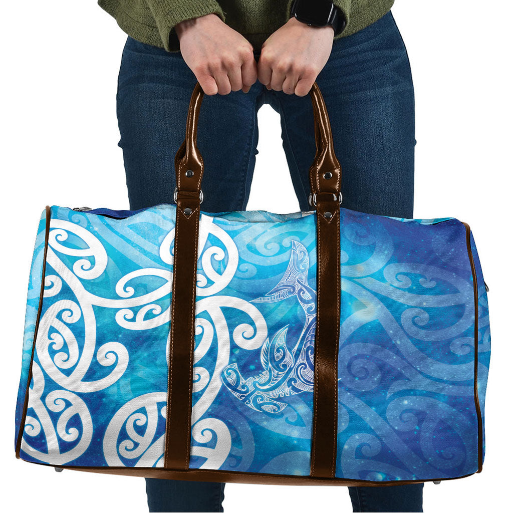 Hammerhead Shark Tattoo New Zealand Travel Bag Maori Galaxy Mangopare Pattern LT14 Turquoise - Polynesian Pride