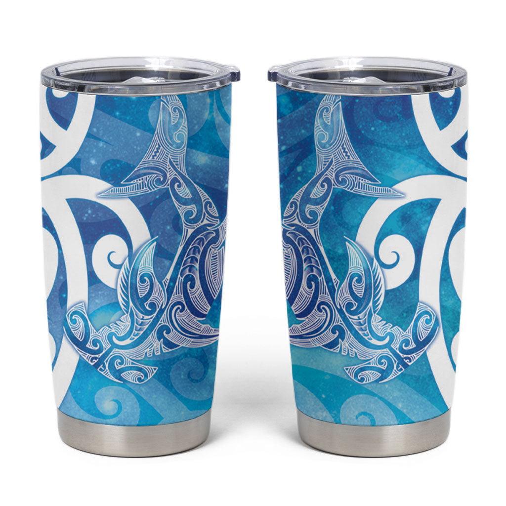 Hammerhead Shark Tattoo New Zealand Tumbler Cup Maori Galaxy Mangopare Pattern LT14 Turquoise - Polynesian Pride