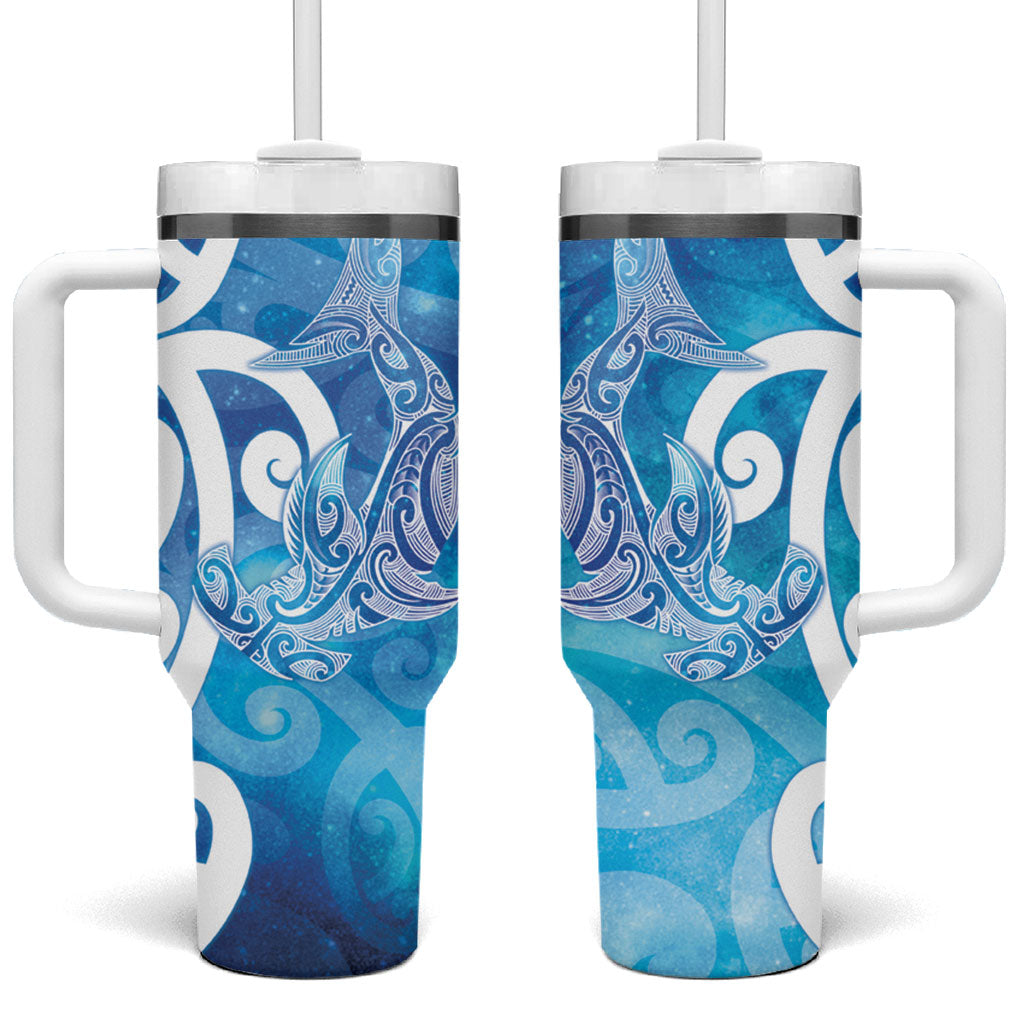 Hammerhead Shark Tattoo New Zealand Tumbler With Handle Maori Galaxy Mangopare Pattern LT14 One Size: 40 oz Turquoise - Polynesian Pride