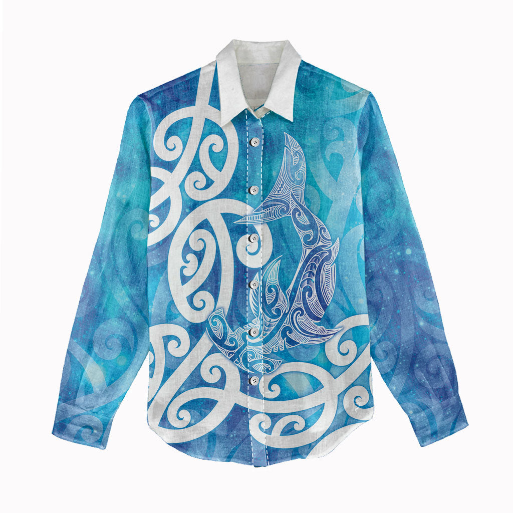 Hammerhead Shark Tattoo New Zealand Women Casual Shirt Maori Galaxy Mangopare Pattern LT14 - Polynesian Pride