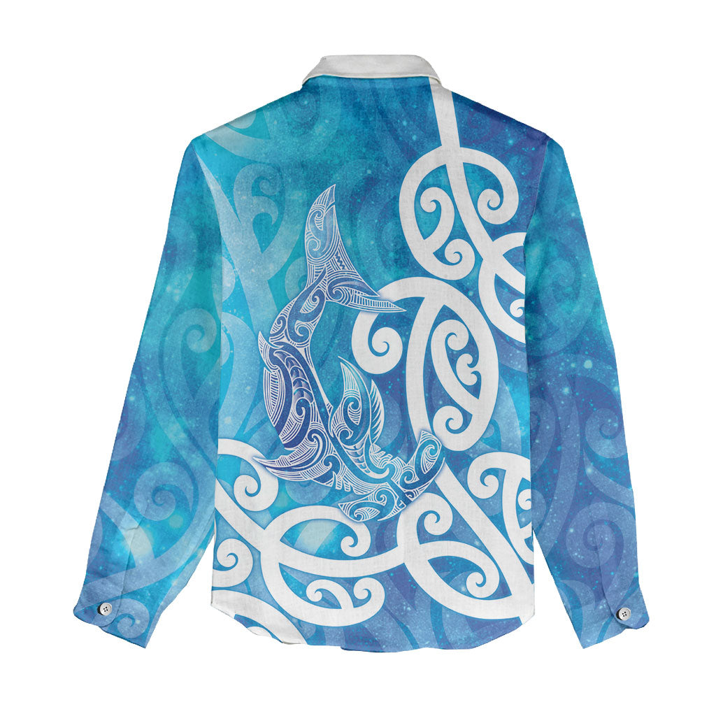 Hammerhead Shark Tattoo New Zealand Women Casual Shirt Maori Galaxy Mangopare Pattern LT14 - Polynesian Pride