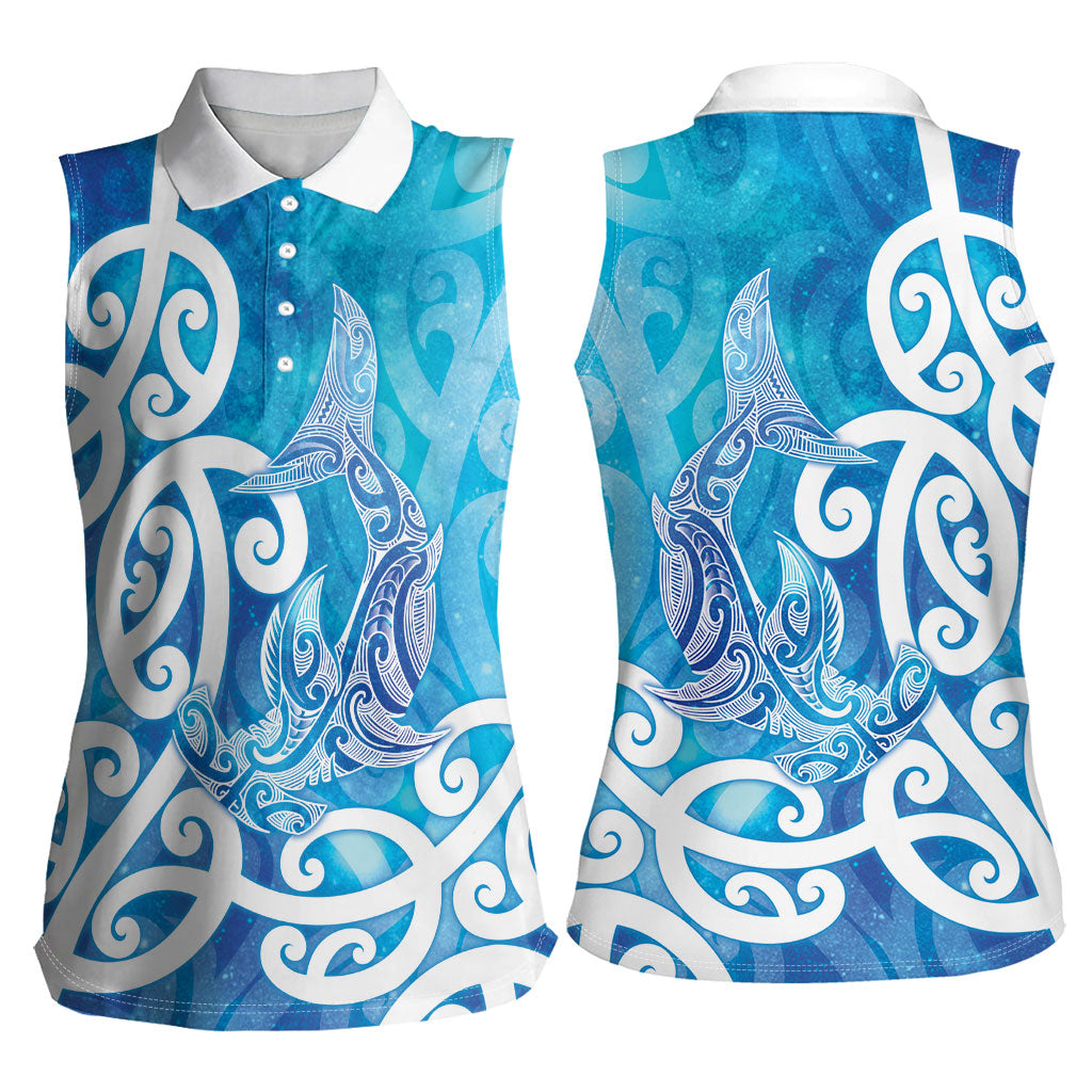 Hammerhead Shark Tattoo New Zealand Women Sleeveless Polo Shirt Maori Galaxy Mangopare Pattern LT14 - Polynesian Pride