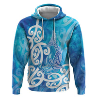 Hammerhead Shark Tattoo New Zealand Zip Hoodie Maori Galaxy Mangopare Pattern LT14 Pullover Hoodie Turquoise - Polynesian Pride