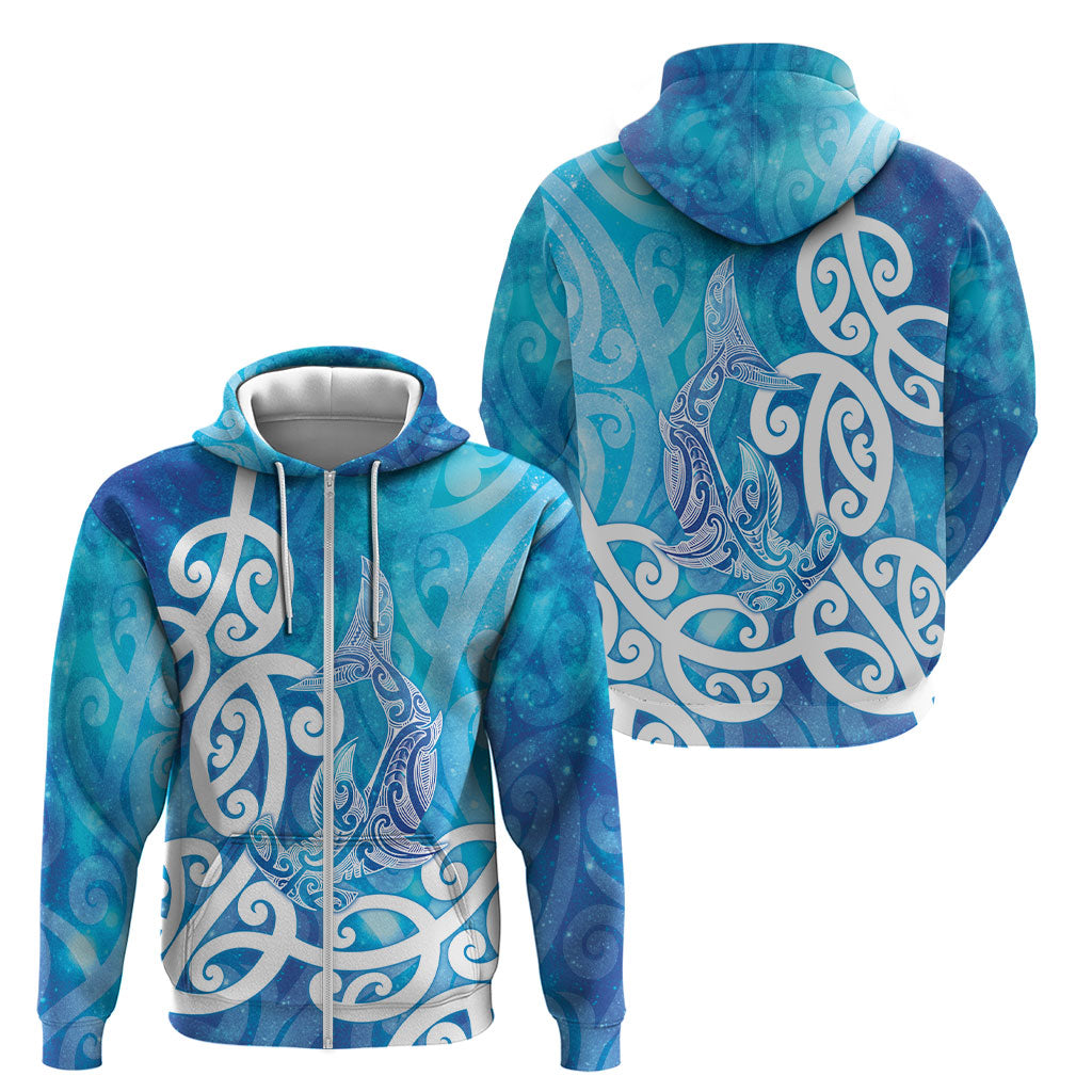 Hammerhead Shark Tattoo New Zealand Zip Hoodie Maori Galaxy Mangopare Pattern LT14 - Polynesian Pride