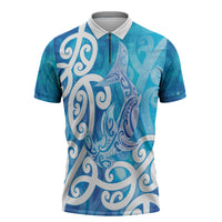 Hammerhead Shark Tattoo New Zealand Zipper Polo Shirt Maori Galaxy Mangopare Pattern LT14 Turquoise - Polynesian Pride