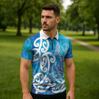 Hammerhead Shark Tattoo New Zealand Zipper Polo Shirt Maori Galaxy Mangopare Pattern LT14 - Polynesian Pride