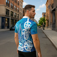 Hammerhead Shark Tattoo New Zealand Zipper Polo Shirt Maori Galaxy Mangopare Pattern LT14 - Polynesian Pride