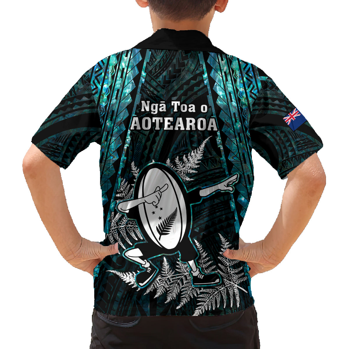 New Zealand Silver Fern Rugby Family Matching Summer Maxi Dress and Hawaiian Shirt Aotearoa All Black Dabbing Ball With Maori Paua Shell LT14 - Polynesian Pride