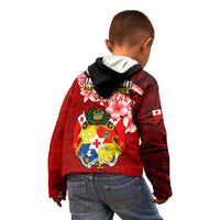 Tonga Rugby Kid Hoodie Ikale Tahi Tongan Ngatu Pattern With Dabbing Ball LT14 - Polynesian Pride