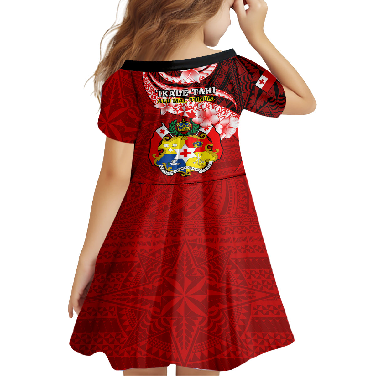 Tonga Rugby Kid Short Sleeve Dress Ikale Tahi Tongan Ngatu Pattern With Dabbing Ball LT14 - Polynesian Pride
