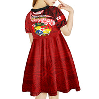 Tonga Rugby Kid Short Sleeve Dress Ikale Tahi Tongan Ngatu Pattern With Dabbing Ball LT14 - Polynesian Pride