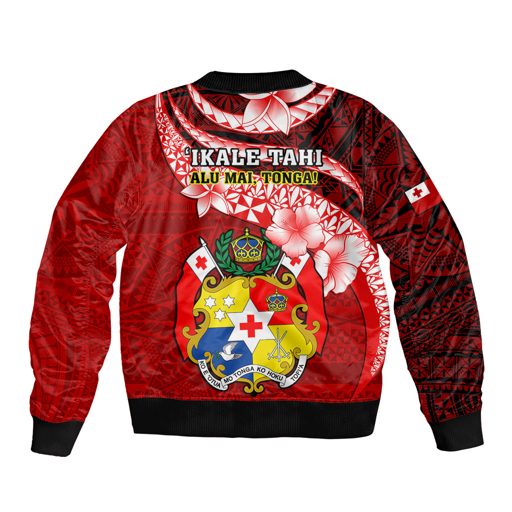 Tonga Rugby Sleeve Zip Bomber Jacket Ikale Tahi Tongan Ngatu Pattern With Dabbing Ball LT14 - Polynesian Pride