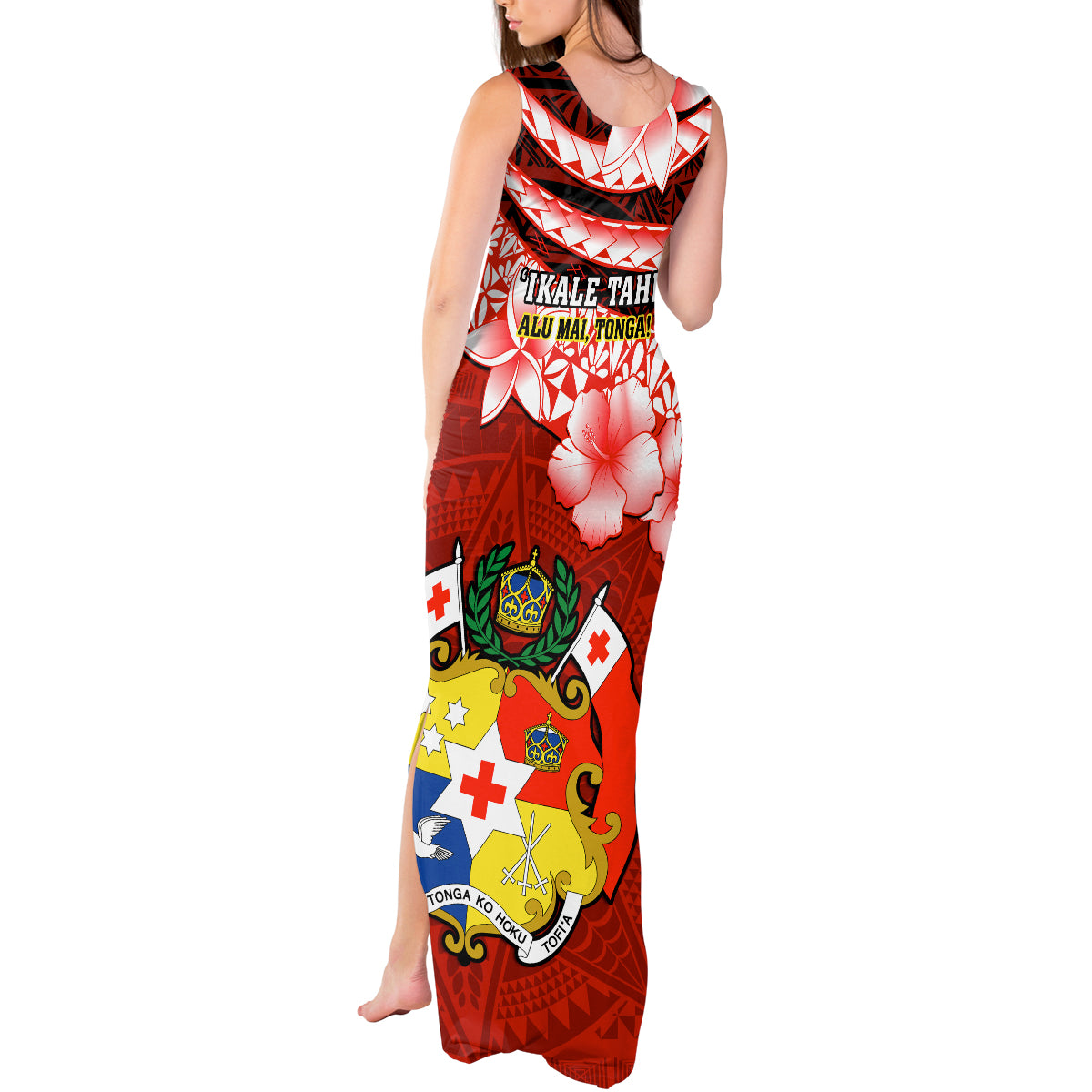 Tonga Rugby Tank Maxi Dress Ikale Tahi Tongan Ngatu Pattern With Dabbing Ball LT14 - Polynesian Pride